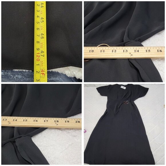 Mango Women's Black Midi Wrap Dress Hoop Detail Short Sleeve V Neck Size 6/M NWT - Picture 8 of 9